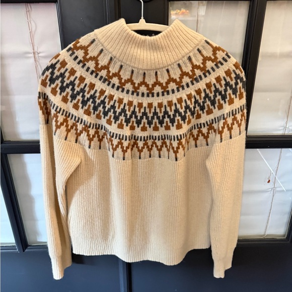 J. Crew Women's Turtleneck Sweater in Cream and Brown - Picture 2 of 4